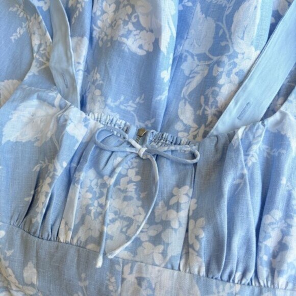 NEW Reformation Daria Linen Mini Dress Bow Angelic Sky Blue Floral | US 0 UK 4 - Picture 10 of 12